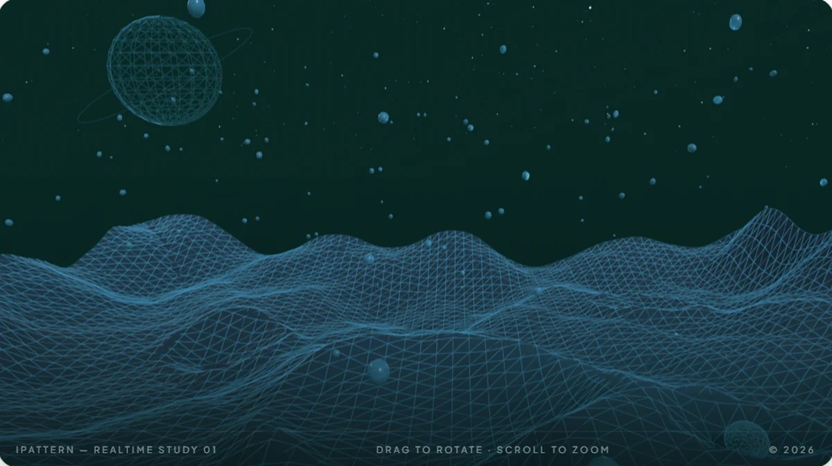 Wireframe landscape rendered live in WebGL