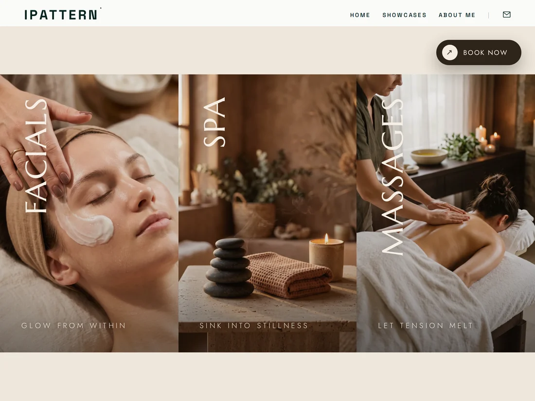 Beauty categories — spa panel with vertical serif title